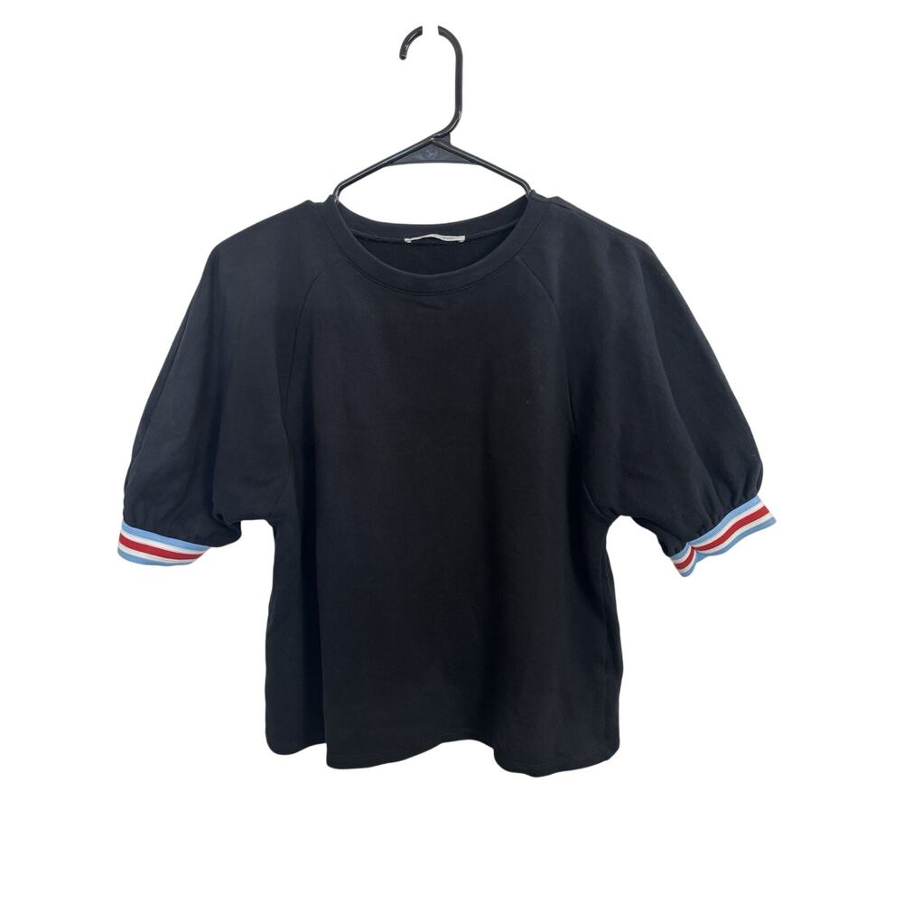 Zara Black Short Sleeve Puff Sleeve Top Size Small Retro